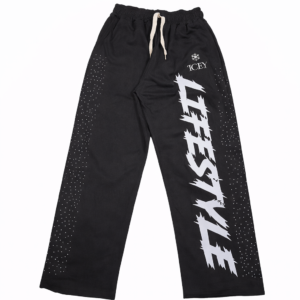 Black Joggers LIFESTYLE' graphic and rhinestone stripes