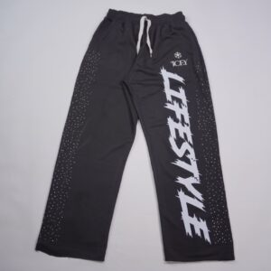 Black Joggers LIFESTYLE' graphic and rhinestone stripes